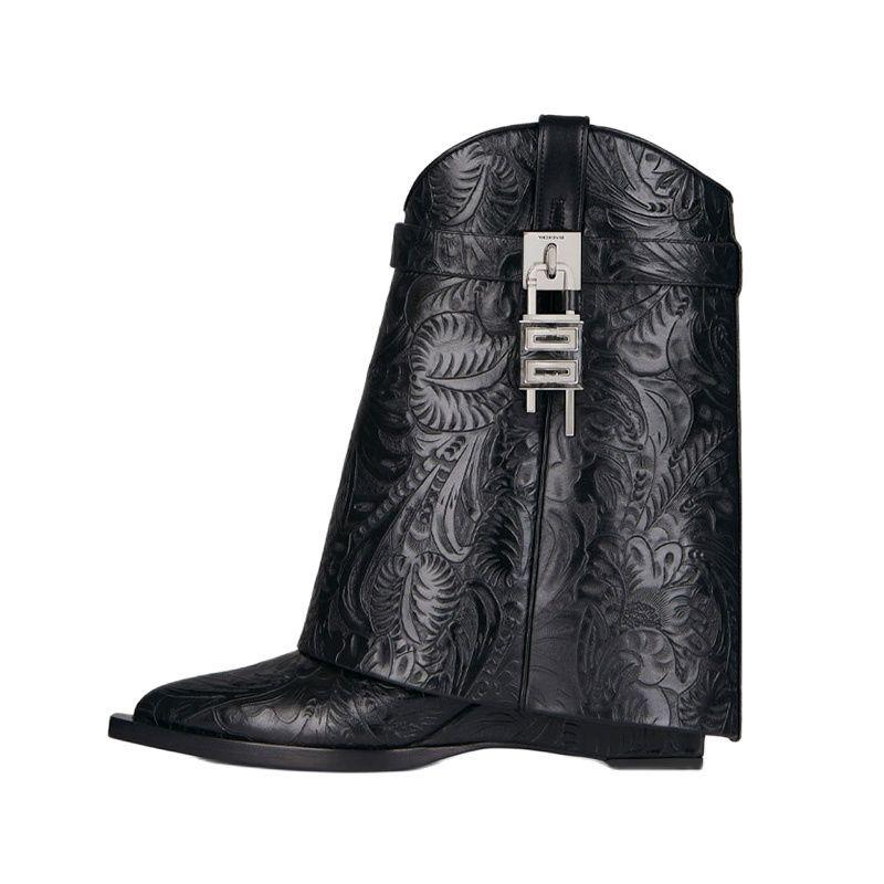 Bottes & Bottines  Femme | Bottines Shark Lock Cowboy En Cuir À Motif Western Bottes & Bottines Bottes & Bottines