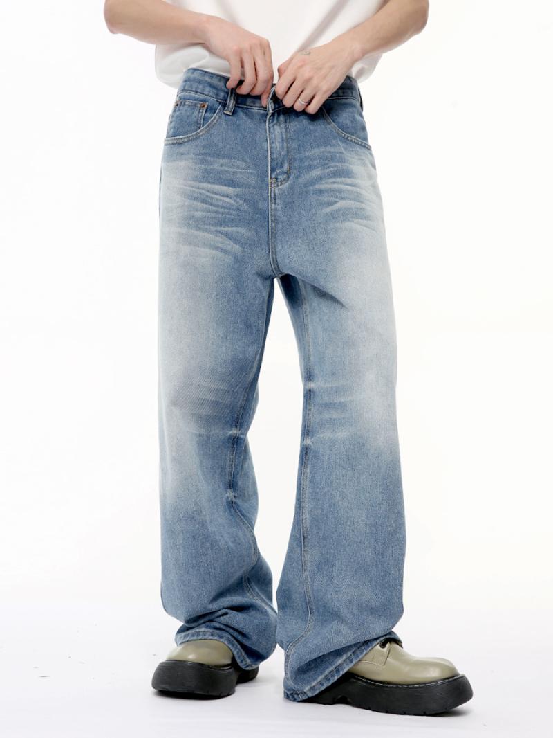 Pantalons & Shorts  Homme | Jean Droit En Denim Délavé Denim BLEU MOYEN