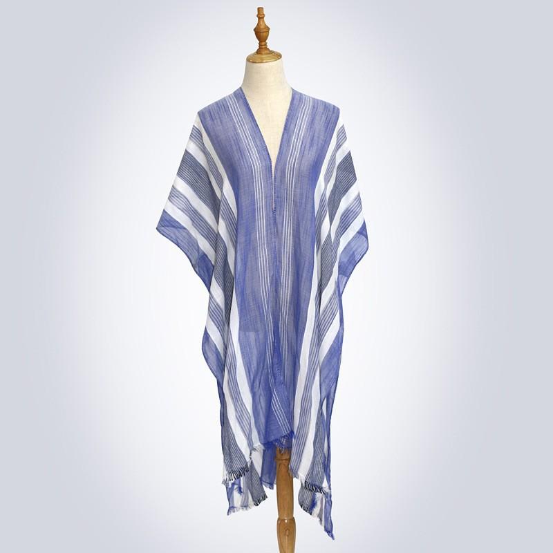 Robes  Femme | Caftan En Coton Et Lin À Rayures 4G Femme BLEU